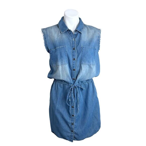 Spoon Chambray Dress Coastal Cowgirl Button Front Denim Shirt Dress Size Large - Picture 8 of 14